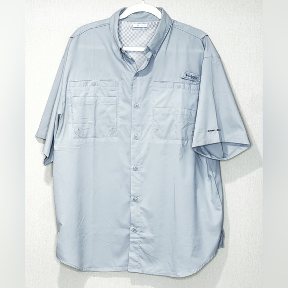 Columbia Mens PFG Omni Shade Short Sleeve Shirt Gray Large UPF 40 Fishing - Picture 3 of 10